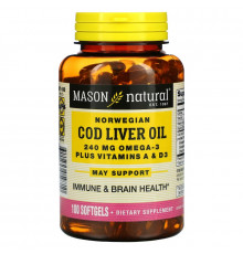Mason Natural, Масло печени норвежской трески плюс витамины A и D3, 100 мягких таблеток