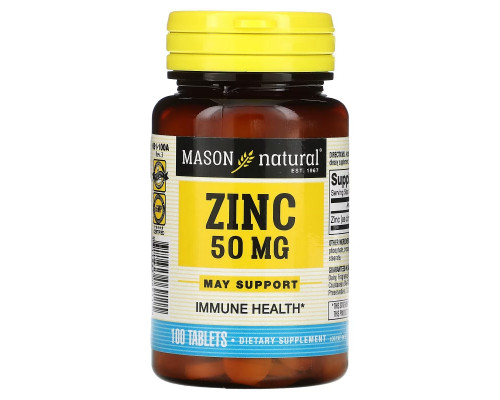 Mason Natural, Цинк, 50 мг, 100 таблеток Mason Natural, Цинк, 50 мг, 100 таблеток