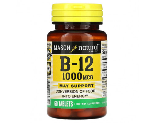 Витамины группы B Mason Natural, Витамин B12, 1000 мкг, 60 таблеток Витамины группы B Mason Natural, Витамин B12, 1000 мкг, 60 таблеток