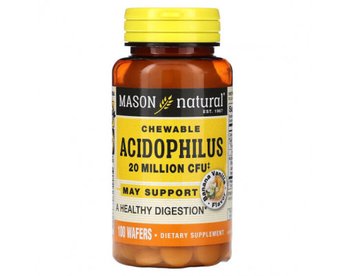 Пребиотики и пробиотики Mason Natural, Жевательные Acidophilus, банан и ваниль, 20 млн КОЕ, 100 вафель Пребиотики и пробиотики Mason Natural, Жевательные Acidophilus, банан и ваниль, 20 млн КОЕ, 100 вафель