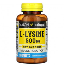 Аминокислоты Mason Natural, L-лизин, 500 мг, 100 таблеток