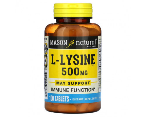 Аминокислоты Mason Natural, L-лизин, 500 мг, 100 таблеток Аминокислоты Mason Natural, L-лизин, 500 мг, 100 таблеток