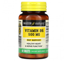 Витамины группы B Mason Natural, Витамин B6, 500 мг, 60 таблеток