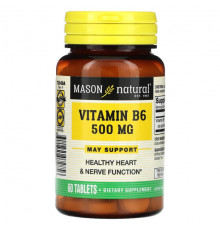 Витамины группы B Mason Natural, Витамин B6, 500 мг, 60 таблеток