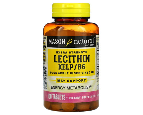Mason Natural, Lecithin with Kelp/B6 Plus Cider Vinegar Extra Strength, 100 Tablets Mason Natural, Lecithin with Kelp/B6 Plus Cider Vinegar Extra Strength, 100 Tablets