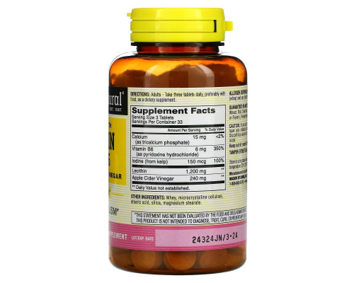 Mason Natural, Lecithin with Kelp/B6 Plus Cider Vinegar Extra Strength, 100 Tablets Mason Natural, Lecithin with Kelp/B6 Plus Cider Vinegar Extra Strength, 100 Tablets