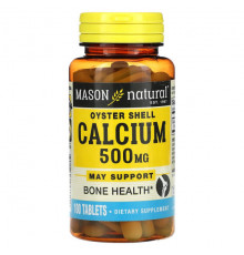 Кальций Mason Natural, Кальций из устричной скорлупы, 500 мг, 100 таблеток