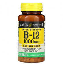 Витамины группы B Mason Natural, Quick Dissolve, витамин B12, 1000 мкг, 200 таблеток