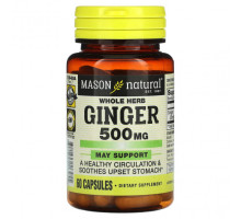 Имбирь и куркума Mason Natural, Имбирь, цельные травы, 500 мг, 60 капсул