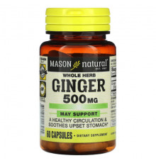 Имбирь и куркума Mason Natural, Имбирь, цельные травы, 500 мг, 60 капсул