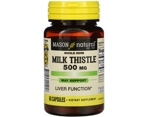 Mason Natural, Экстракт молочного чертополоха (цельных растений), 500 мг, 60 капсул Mason Natural, Экстракт молочного чертополоха (цельных растений), 500 мг, 60 капсул