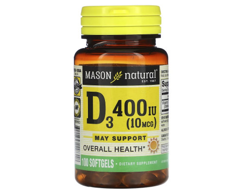 Mason Natural, D400 МЕ, 100 мягких таблеток Mason Natural, D400 МЕ, 100 мягких таблеток