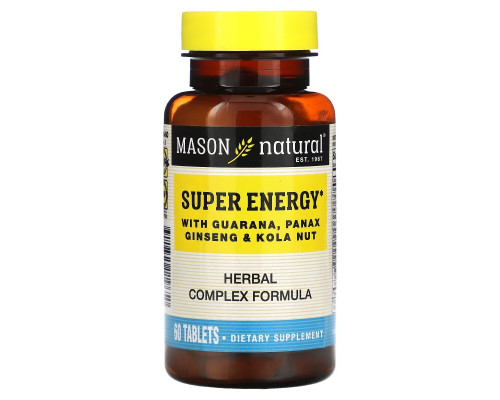Mason Natural, Super Energy with Guarana, Panax Ginseng & Kola Nut, 60 Tablets Mason Natural, Super Energy with Guarana, Panax Ginseng & Kola Nut, 60 Tablets