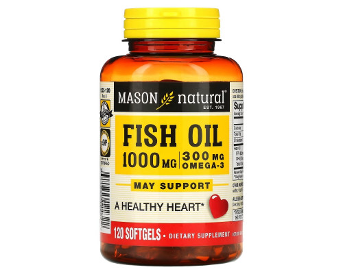 Mason Natural, омега-3 Рыбий жир, 1000 мг, 120 мягких таблеток Mason Natural, омега-3 Рыбий жир, 1000 мг, 120 мягких таблеток