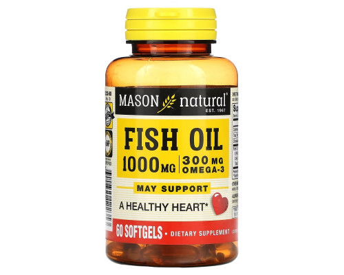 Mason Natural, Рыбий жир с Омега-3, 1000 мг, 60 мягких таблеток Mason Natural, Рыбий жир с Омега-3, 1000 мг, 60 мягких таблеток