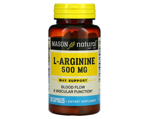 Mason Natural, L-аргинин, 500 мг, 60 капсул Mason Natural, L-аргинин, 500 мг, 60 капсул