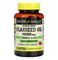 Рыбий жир и Омега 3, 6, 9 Mason Natural, Льняное масло из цельных трав, 1000 мг, 100 мягких таблеток