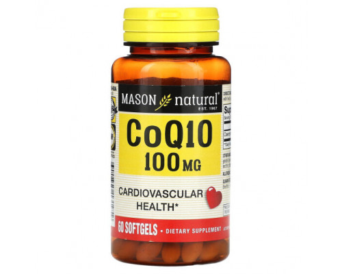 Коэнзим Q10 Mason Natural, Co Q10, 100 мг, 60 мягких таблеток Коэнзим Q10 Mason Natural, Co Q10, 100 мг, 60 мягких таблеток