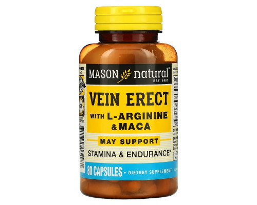 Mason Natural Vein Erect with L-Arginine and Maca 80 Capsules Mason Natural Vein Erect with L-Arginine and Maca 80 Capsules