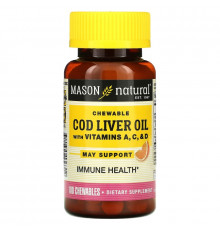 Mason Natural, Chewable Cod Liver Oil, with Vitamins A, C, & D, Orange Flavor, 100 Tablets