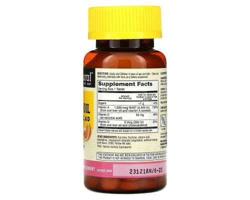 Mason Natural, Chewable Cod Liver Oil, with Vitamins A, C, & D, Orange Flavor, 100 Tablets Mason Natural, Chewable Cod Liver Oil, with Vitamins A, C, & D, Orange Flavor, 100 Tablets