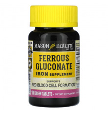 Железо Mason Natural, Глюконат железа, 100 зеленых таблеток