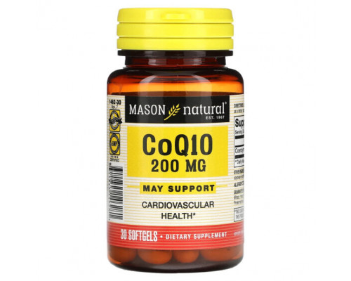 Коэнзим Q10 Mason Natural, Co Q10, 200 мг, 30 мягких таблеток Коэнзим Q10 Mason Natural, Co Q10, 200 мг, 30 мягких таблеток