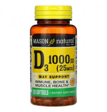 Витамин D Mason Natural, витамин D3, 25 мкг (1000 МЕ), 120 капсул