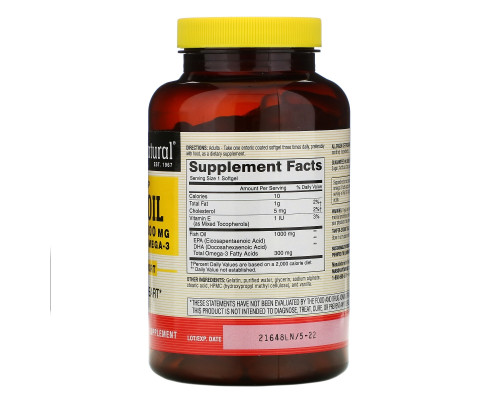 Mason Natural, Fish Oil, 1000 mg, 180 Softgels Mason Natural, Fish Oil, 1000 mg, 180 Softgels