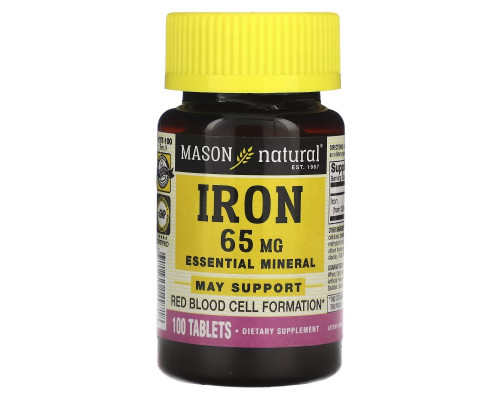 Mason Natural Iron Sugar Free 65 mg 100 Green Tablets Mason Natural Iron Sugar Free 65 mg 100 Green Tablets