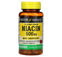 Витамины группы B Mason Natural, Ниацин, без смыва, 500 мг, 60 капсул