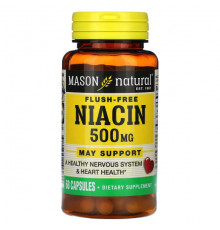 Витамины группы B Mason Natural, Ниацин, без смыва, 500 мг, 60 капсул