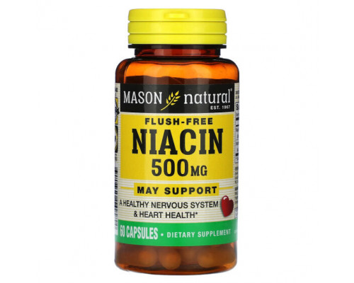 Витамины группы B Mason Natural, Ниацин, без смыва, 500 мг, 60 капсул Витамины группы B Mason Natural, Ниацин, без смыва, 500 мг, 60 капсул
