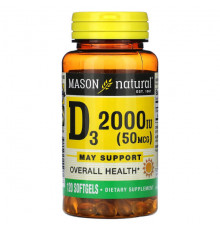 Витамин D Mason Natural, витамин D3, 50 мкг (2000 МЕ), 120 капсул