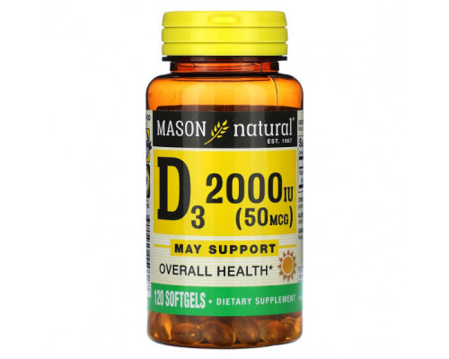Витамин D Mason Natural, витамин D3, 50 мкг (2000 МЕ), 120 капсул Витамин D Mason Natural, витамин D3, 50 мкг (2000 МЕ), 120 капсул