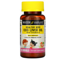 Mason Natural, Жир печени трески Healthy Kids, жевательные конфеты с витамином D, искусственный ароматизатор для апельсинового вкуса, 100 конфет
