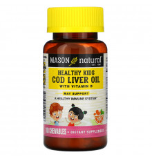 Mason Natural, Жир печени трески Healthy Kids, жевательные конфеты с витамином D, искусственный ароматизатор для апельсинового вкуса, 100 конфет