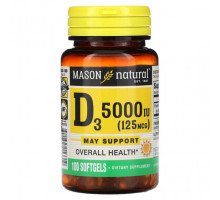 Витамин D Mason Natural, Витамин D3, 5000 МЕ (125 мкг), 100 мягких таблеток