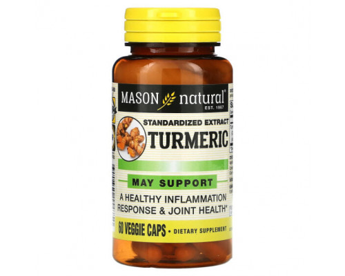 Имбирь и куркума Mason Natural, Стандартизированный экстракт куркумы, 60 растительных капсул Имбирь и куркума Mason Natural, Стандартизированный экстракт куркумы, 60 растительных капсул