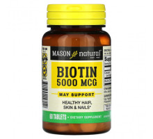 Для волос и ногтей Mason Natural, Биотин, 5000 мкг, 60 таблеток