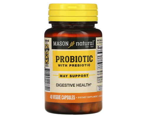 Mason Natural, Пробиотик с пребиотиком, 40 вегетарианских капсул Mason Natural, Пробиотик с пребиотиком, 40 вегетарианских капсул