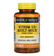 Mason Natural, Vitrum 50+, мультивитамины для взрослых, без железа, 100 таблеток