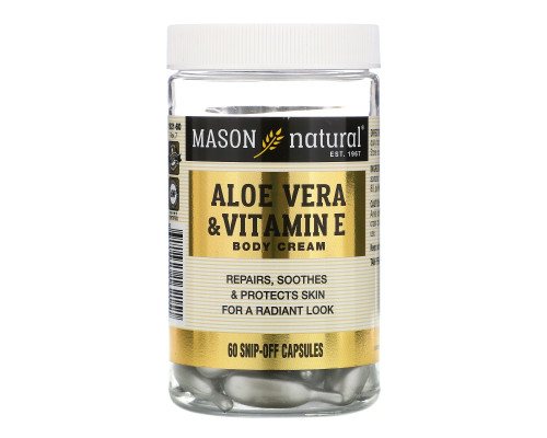 Mason Natural, Алоэ вера и витамин Е, натуральный крем, 60 отрезных капсул Mason Natural, Алоэ вера и витамин Е, натуральный крем, 60 отрезных капсул