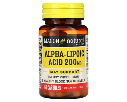 Антиоксиданты Mason Natural, альфа-липоевая кислота, 200 мг, 60 капсул Антиоксиданты Mason Natural, альфа-липоевая кислота, 200 мг, 60 капсул
