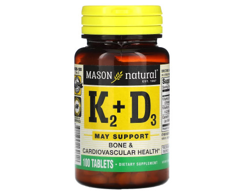 Mason Natural K2 Плюс D3 100 мкг/1000 МЕ 100 таблеток Mason Natural K2 Плюс D3 100 мкг/1000 МЕ 100 таблеток