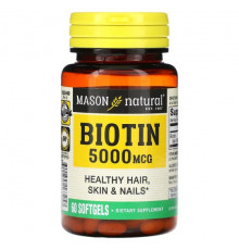 Для волос и ногтей Mason Natural, биотин, 5000 мкг, 60 капсул