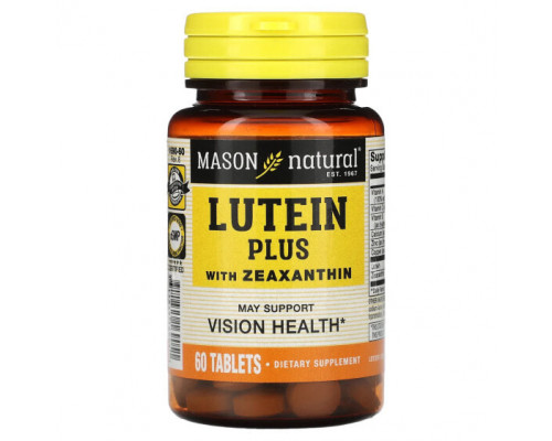 Лютеин, зеаксантин Mason Natural, Lutein Plus, с зеаксантином, 60 таблеток Лютеин, зеаксантин Mason Natural, Lutein Plus, с зеаксантином, 60 таблеток