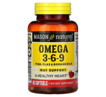 Рыбий жир и Омега 3, 6, 9 Mason Natural, Омега 3-6-9, масло рыбы, льна и бурачника, 60 мягких таблеток