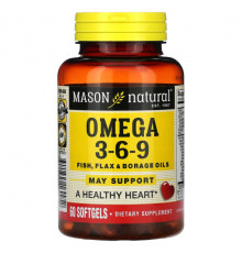 Рыбий жир и Омега 3, 6, 9 Mason Natural, Омега 3-6-9, масло рыбы, льна и бурачника, 60 мягких таблеток