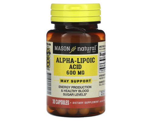 Mason Natural, Альфа-липоевая кислота, 600 мг, 30 капсул Mason Natural, Альфа-липоевая кислота, 600 мг, 30 капсул